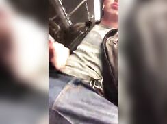 Twink in Leather Jacket Cums on Subway 246