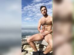 Hairy Gay Dude Jerks Off Nude by Ocean 304