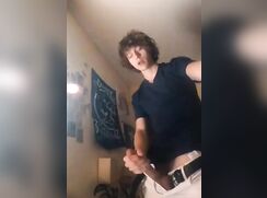 Curly Hair Twink Jerks and Cums 240