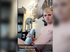 blond teen shows off his entire arsenal
