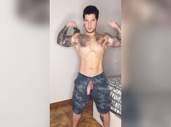 Inked, bearded Dude Drips Cum 340