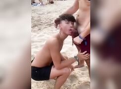 Twink gives BJ on Beach but no cum public porn