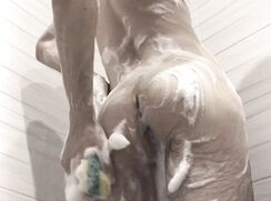 Teen take shower with foam