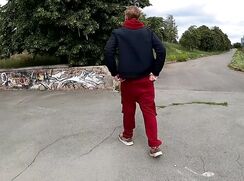 [ABX][1][321] - Handsome guy masturbates his big dick on the embankment in extreme