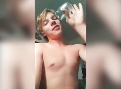 Camboy jerks and cums in glass twink porn