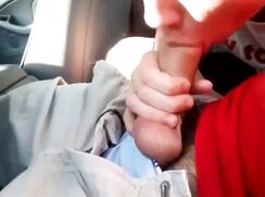 Boy sucks older friend in car