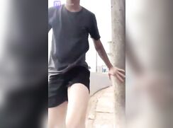 French guy showed a stand-up Dick on an empty street