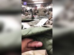 young soldier jerking off in the barracks