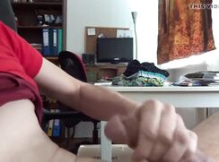 [ABX][1][472] - Skinny teen spunks on his shirt