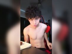 Handsome curly haired guy shows your dick.