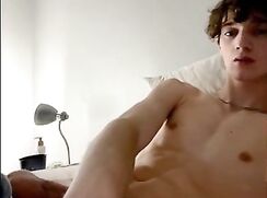 Unloading all over his abs