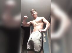Verbal muscular Lad plays with his hole
