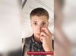 Handsome German jerking off dangerously in public places; train, plane, office