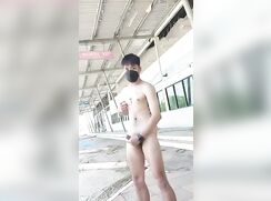 Masked Gay Asian Twink Jerks & Cums Outside 240