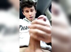 Tatted Twink Jerks off in Car-Cums 240