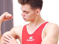 Tom In His New Red Wrestling Suit