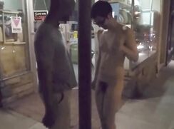 Asian twink made to walk naked on busy stree