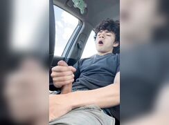 Curly Haired Twink Cums in Car looped 287