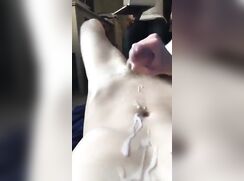Smooth lad cums in front of his room mate