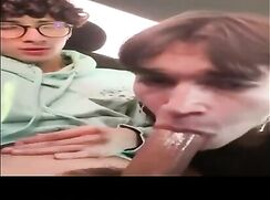 cute nerdy twink sucked in the car