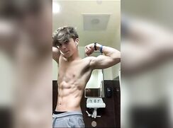 muscled guy jerking