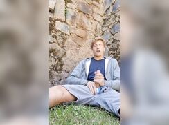 Selfie Jaden Jerks his Big Cock Outside-cums 222