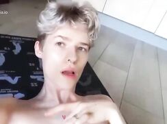 A feminine blond guy jerks off a little bit