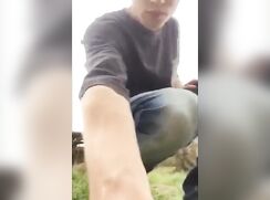 Exhibition College boy jock strips jerks and cum outside porn