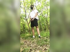 Masked Twink Jerks Off & Cums in Forest 210