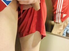 Jerk off action in a HSV Football Kit in a public changing room and at home