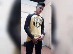 Latino Jacking off in Public Toilet