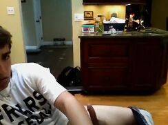 Muscle dude strokes his cock till it cums