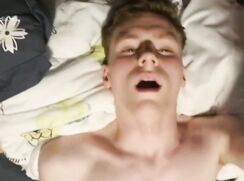 A teenager jerks off, begging him to fuck