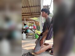 Thai twink jerking off in public