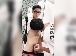 Asian twinks in school bathroom