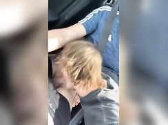 Blonde boy suck his friend cock in the car