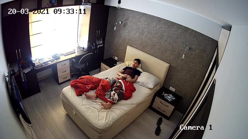 Ipcam, Boy masturbates in his bed porn caught