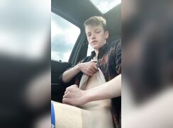 Hot guy cumming in his car