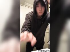 Gorgeous dude jerks in public toilet boys porn