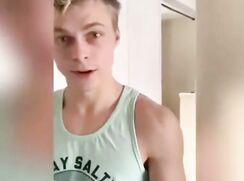 Blonde muscular Twink playing with his toys