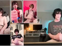 A handsome Teenboy with a cute face jerks off his 30 cm penis and shoots sperm