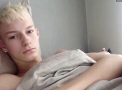 Blond boy jerking off solo