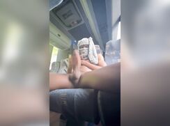 Black twink jacking off on the train