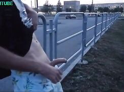 Boy in shorts wanking on the road porn