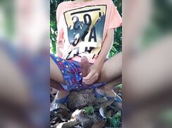 Stroking off outdoors