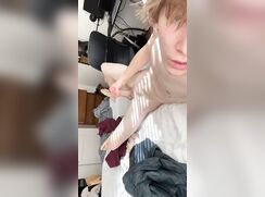 Nice boy morning wank on bed