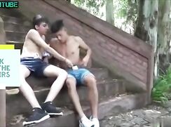 Teens fuck on park's steps boys porn
