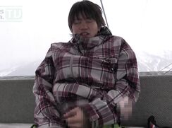 Japanese boy cums twice on gondola lift
