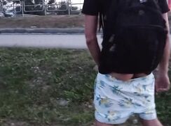 [ABX][3][131] - Handsome jerking off a dick on the embankment of the plant. Extreme