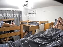 Twink masturbates in boarding school bunk around other boys